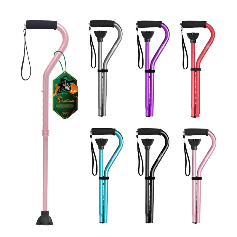 BeneCane Walking Cane for Men Women Adjustable Cane with Offset Soft Cushioned Handle Portable Lightweight Sturdy Mobility Walker Aid for Elderly Seniors Collapsible Cane Pink